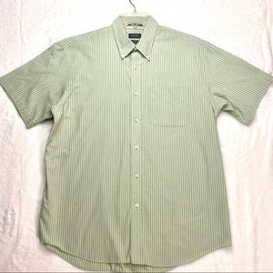 ARROW Men's Large Striped Green Front Pocket Button Down Short Sleeve Shirt